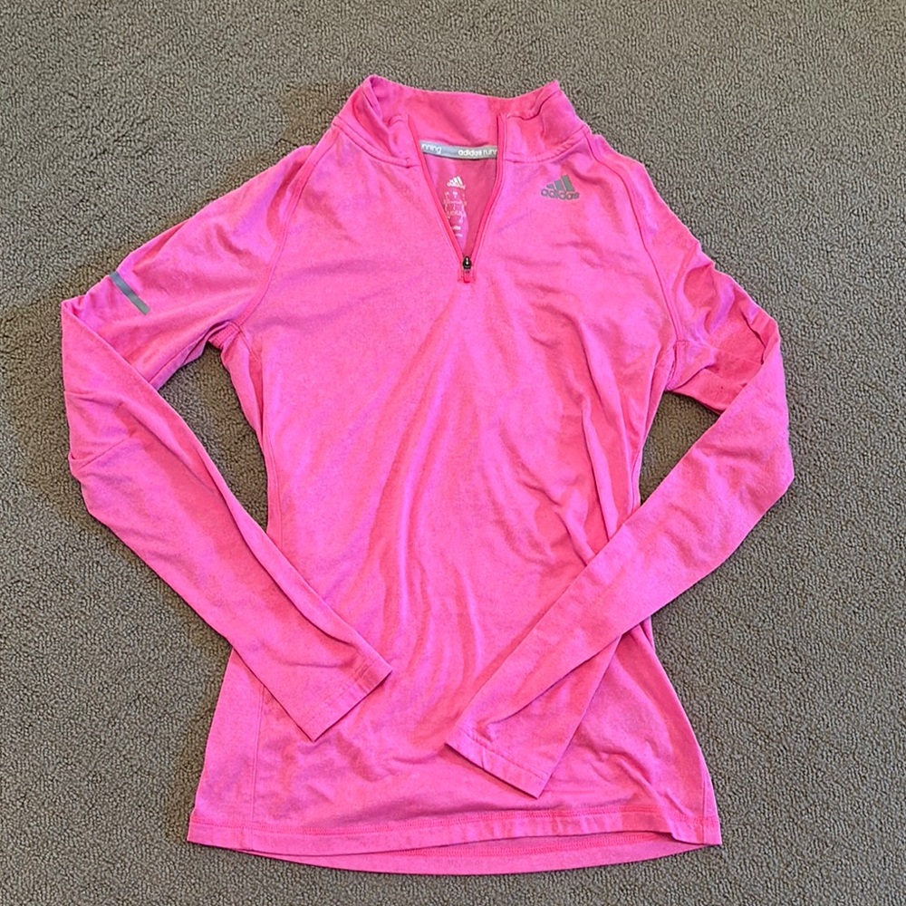 Adidas Pink Fitted Long Sleeve Polo Tee